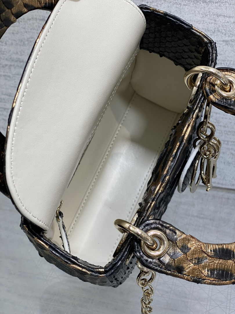 Mini Lady Dior Bag M0505 Gold Black Snake Leather - Default Title - View 6