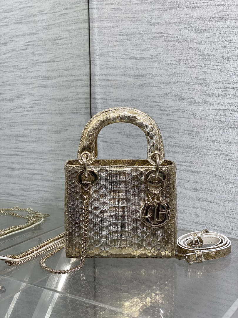 Mini Lady Dior Bag Gold Snake Leather M0505 - Default Title - View 2