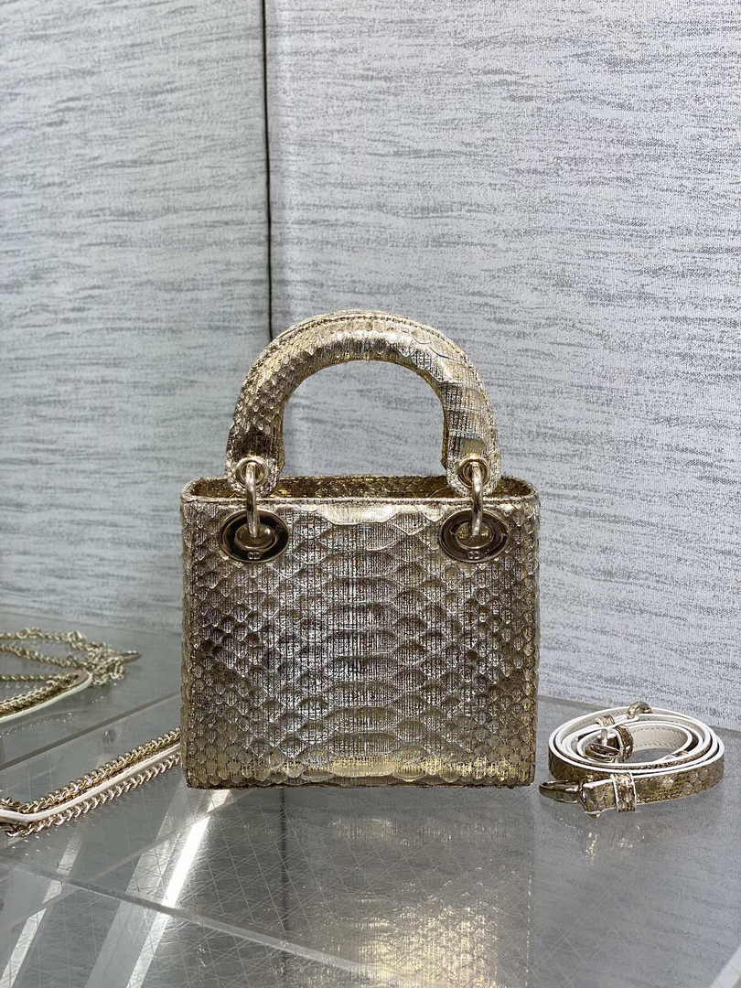 Mini Lady Dior Bag Gold Snake Leather M0505 - Default Title - View 3
