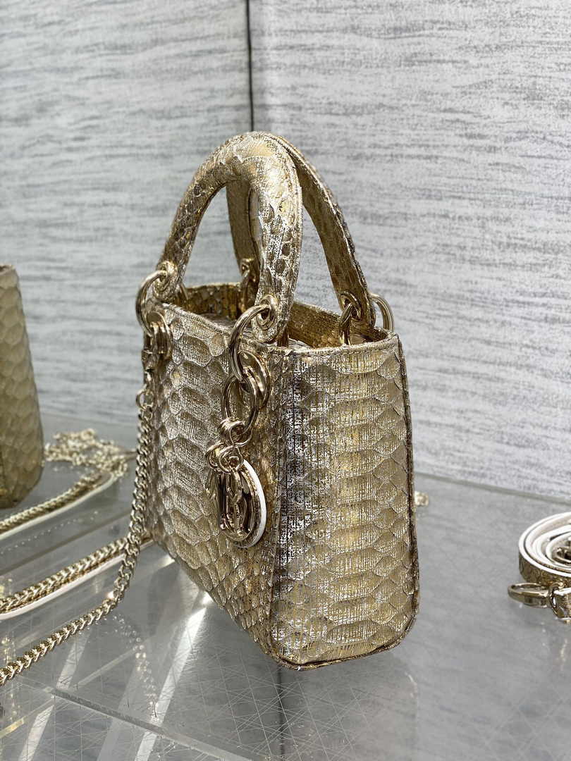 Mini Lady Dior Bag Gold Snake Leather M0505 - Default Title - View 4