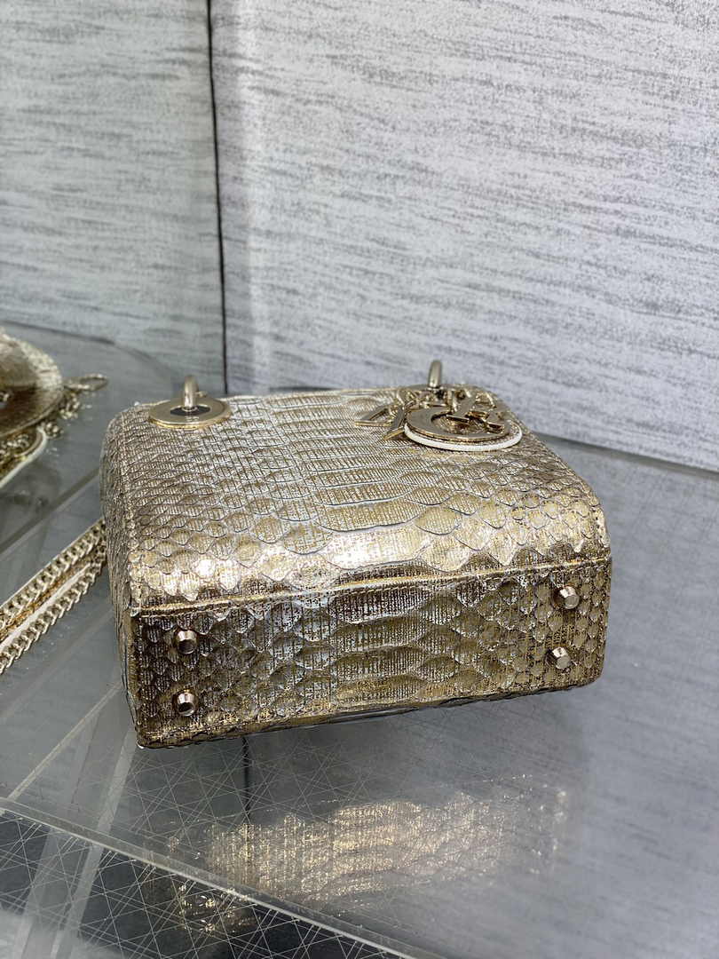 Mini Lady Dior Bag Gold Snake Leather M0505 - Default Title - View 5