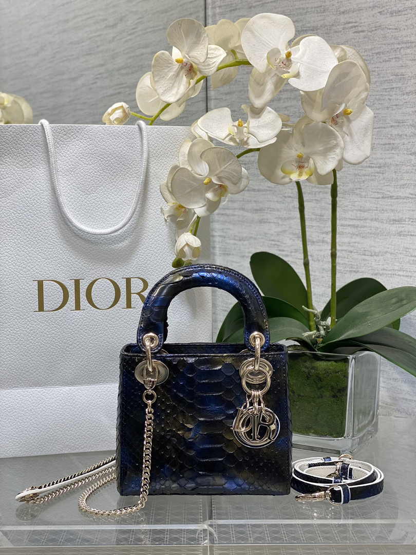 Mini Lady Dior Bag Blue Yellow Snake Leather M0505 - Default Title - View 1