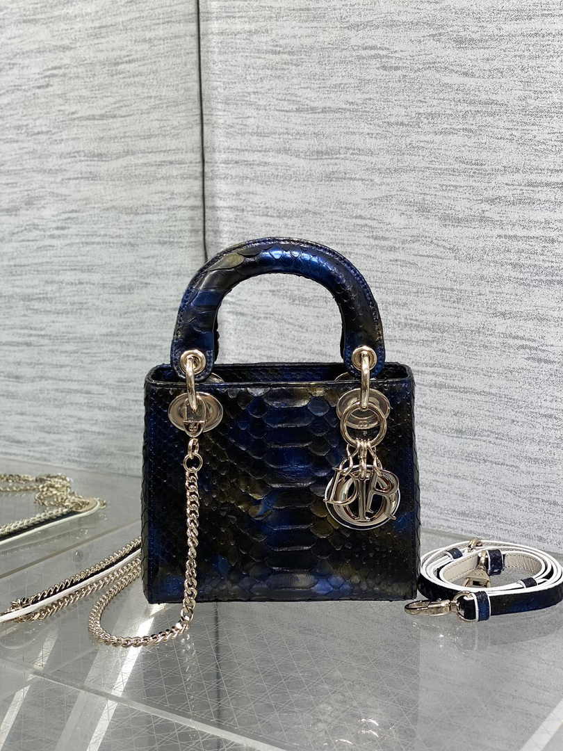 Mini Lady Dior Bag Blue Yellow Snake Leather M0505 - Default Title - View 2