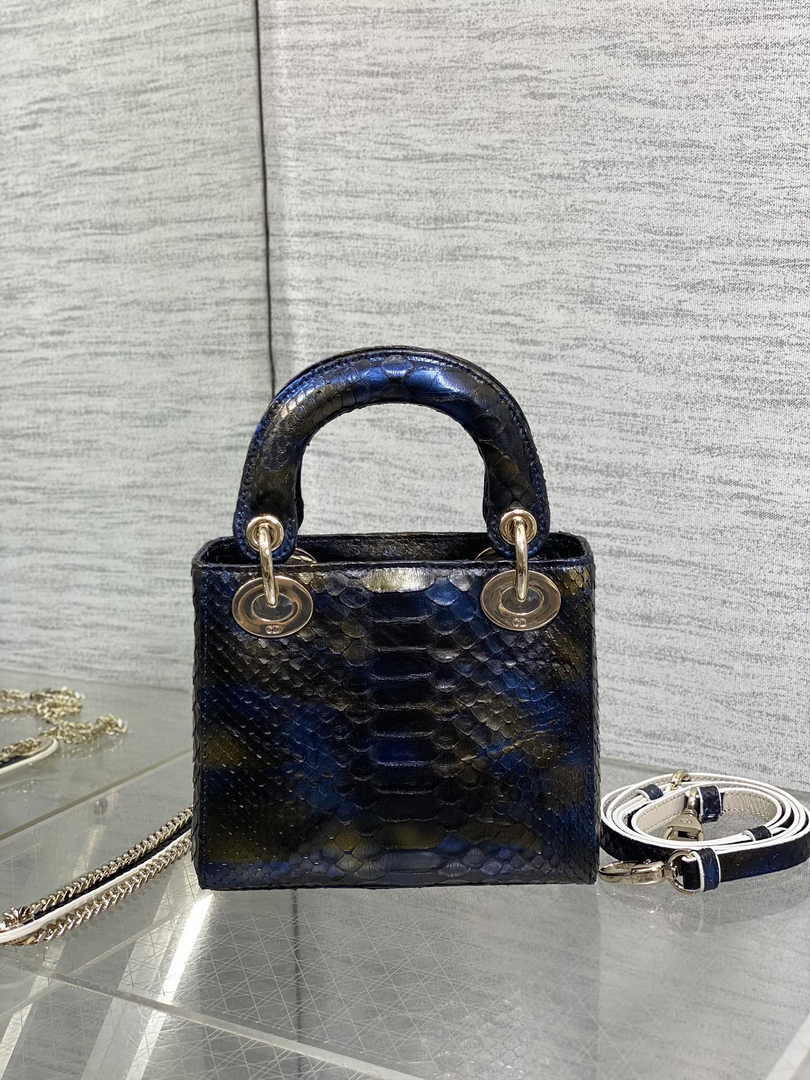 Mini Lady Dior Bag Blue Yellow Snake Leather M0505 - Default Title - View 3