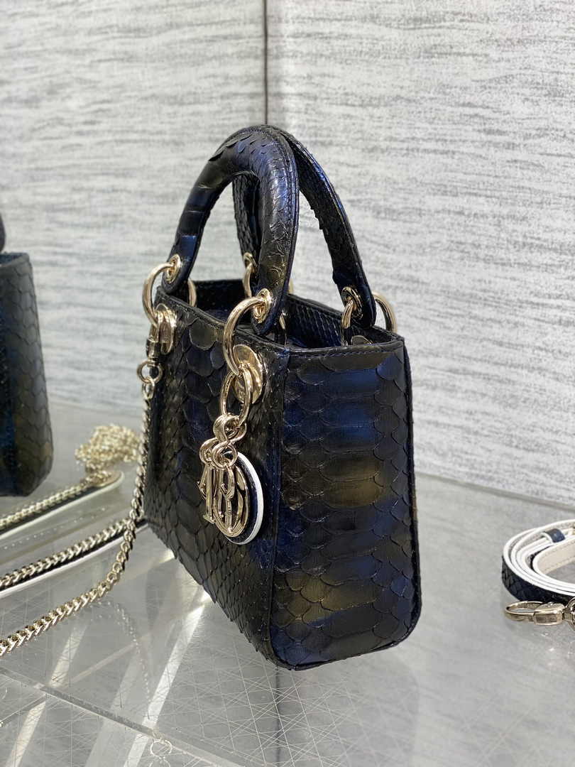 Mini Lady Dior Bag Blue Yellow Snake Leather M0505 - Default Title - View 4