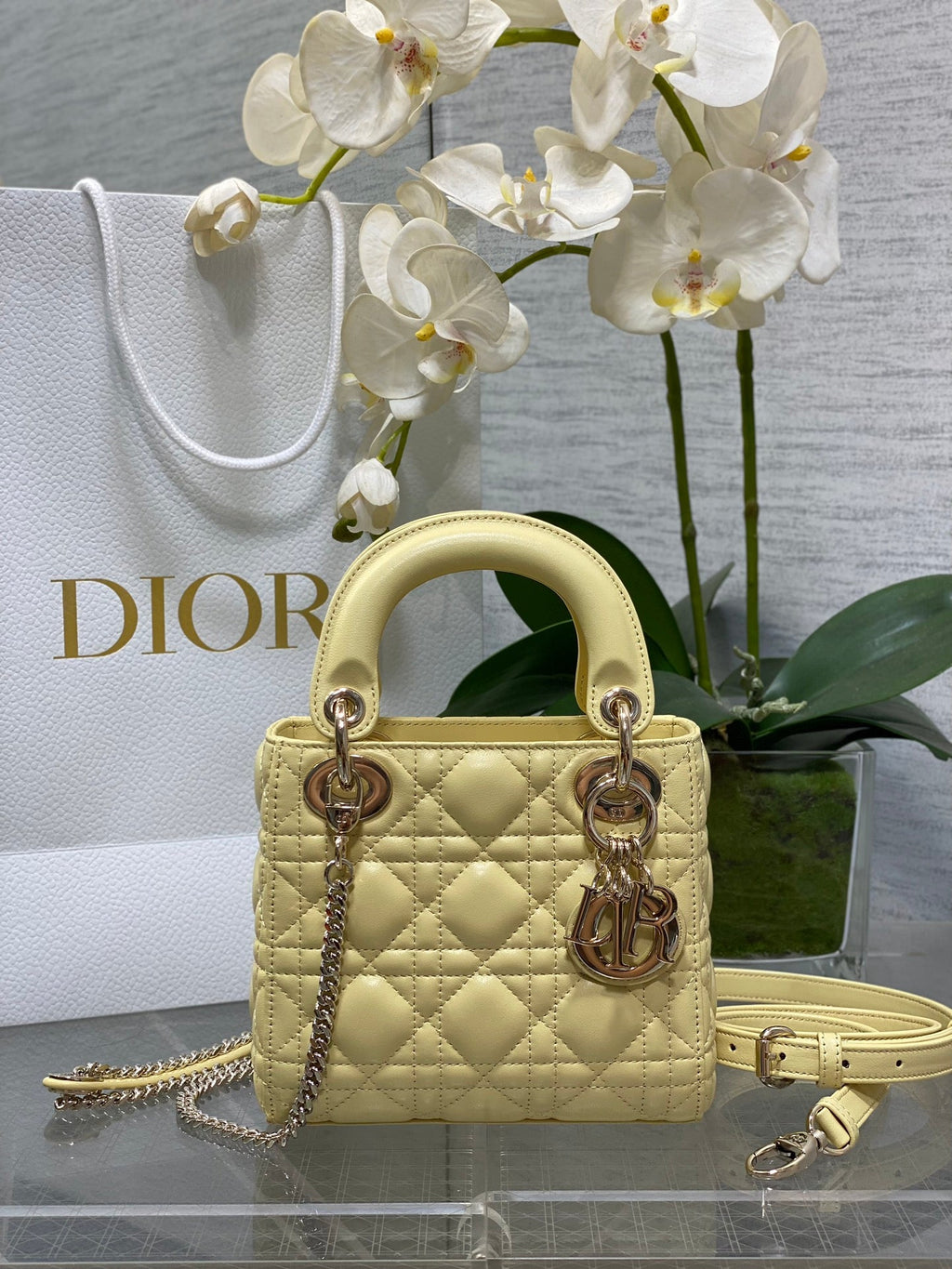 Mini Lady Dior Bag M0505 Light Yellow Cannage Lambskin - Default Title - View 1