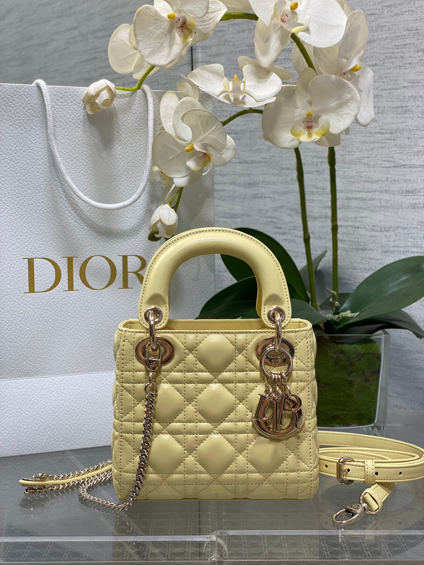Mini Lady Dior Bag M0505 Light Yellow Cannage Lambskin - Default Title - View 1