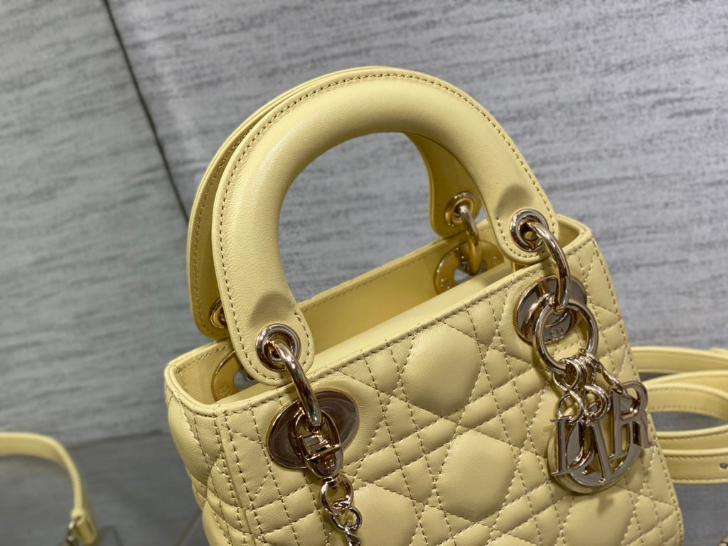 Mini Lady Dior Bag M0505 Light Yellow Cannage Lambskin - Default Title - View 3