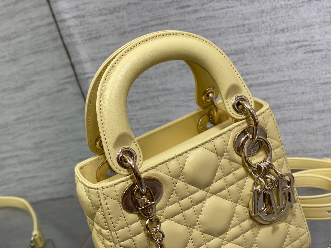 Mini Lady Dior Bag M0505 Light Yellow Cannage Lambskin - Default Title - View 3