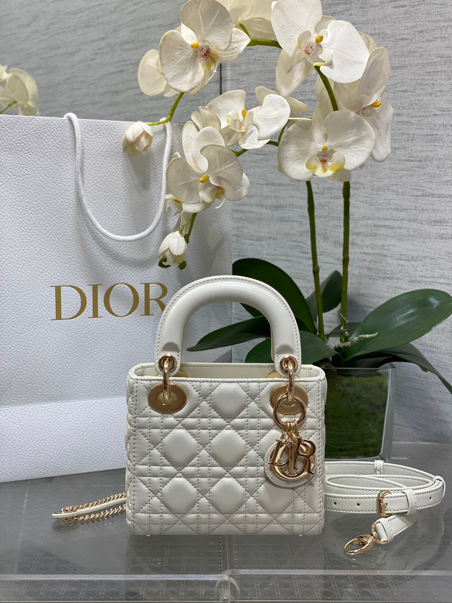 Mini Lady Dior Bag M0505 White Cannage Lambskin - Default Title - View 1