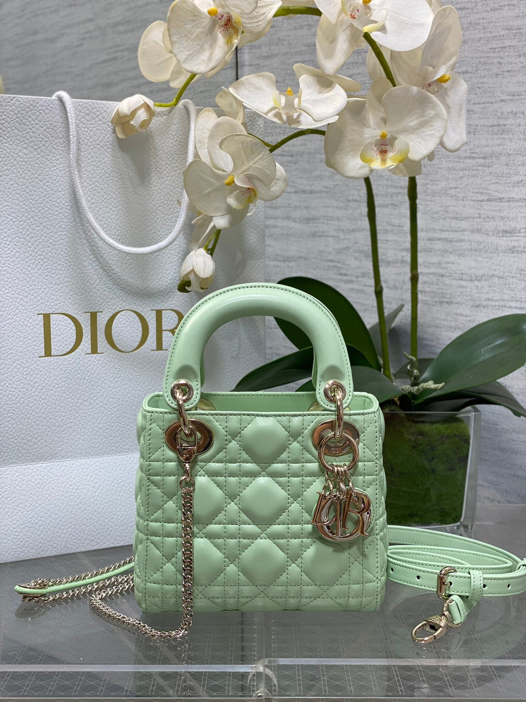 Mini Lady Dior Bag M0505 Light Green Cannage Lambskin - Default Title - View 1