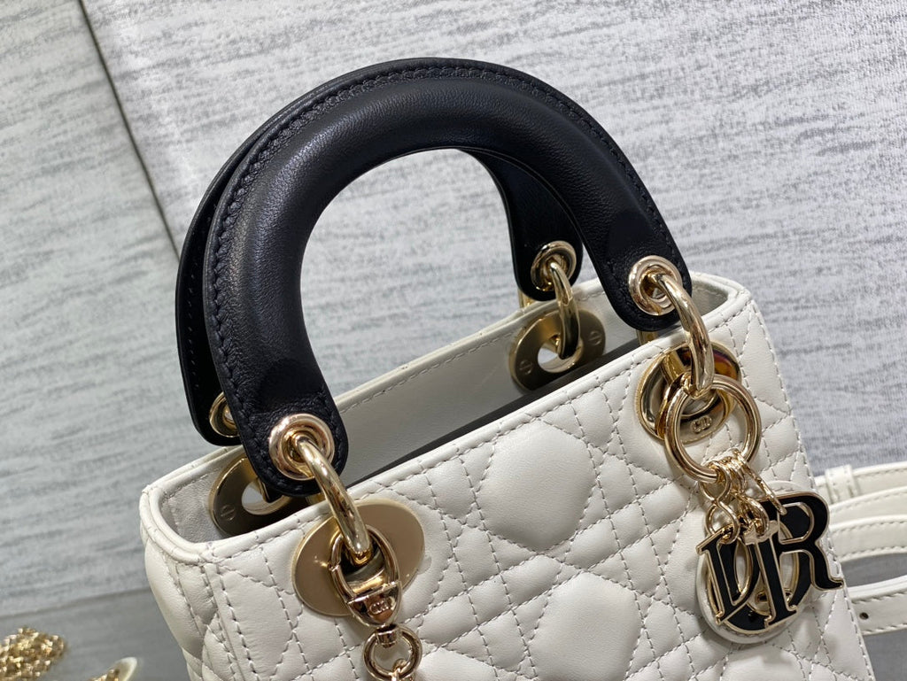 Mini Lady Dior Bag M0505 White Black Cannage Lambskin - Default Title - View 9