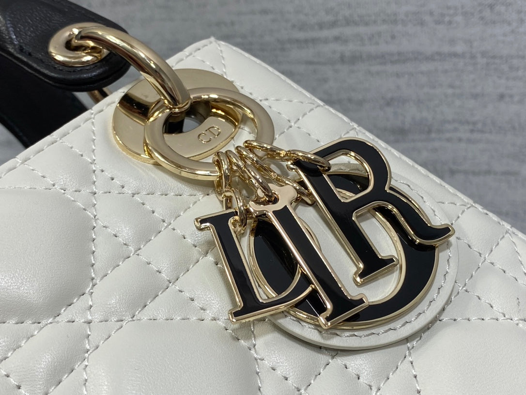Mini Lady Dior Bag M0505 White Black Cannage Lambskin - Default Title - View 8