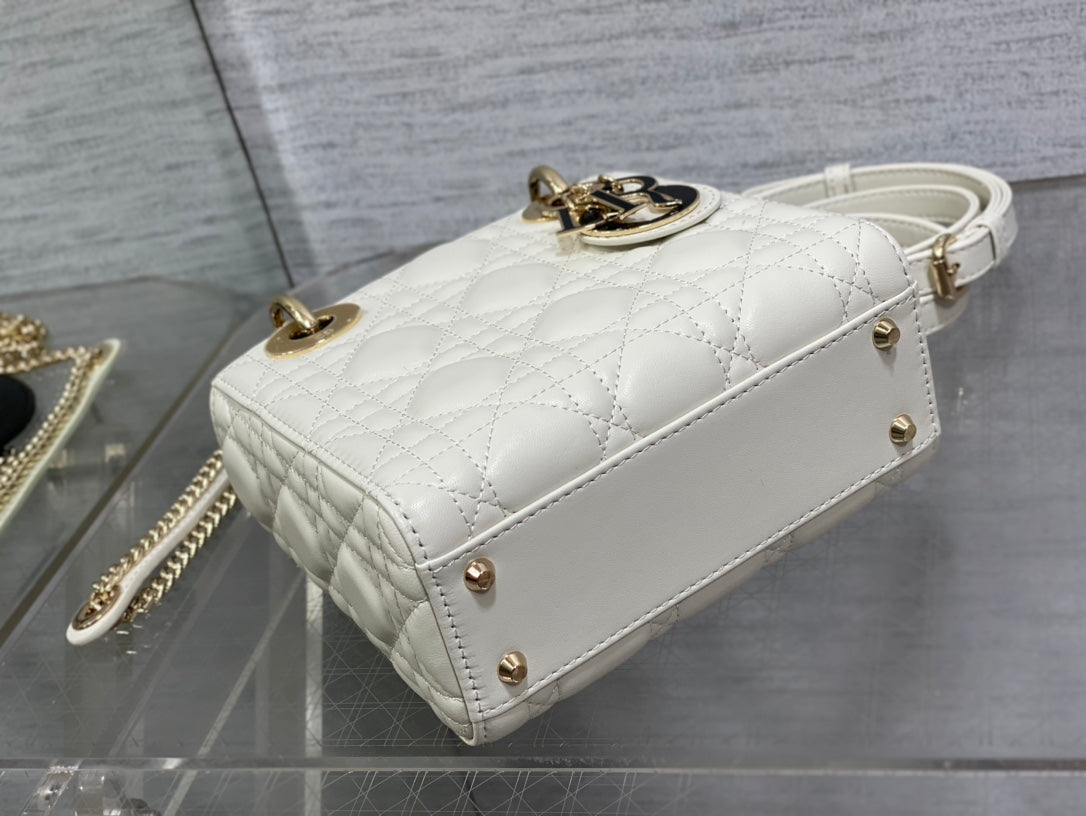 Mini Lady Dior Bag M0505 White Black Cannage Lambskin - Default Title - View 5
