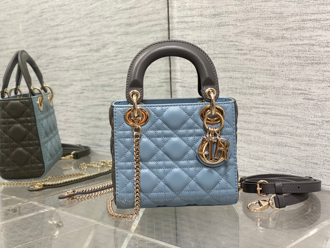 Mini Lady Dior Bag M0505 Blue Gray Cannage Lambskin - Default Title - View 2