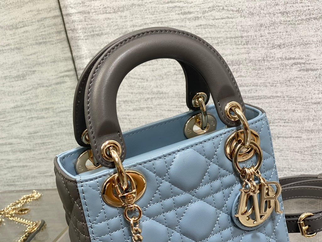 Mini Lady Dior Bag M0505 Blue Gray Cannage Lambskin - Default Title - View 8