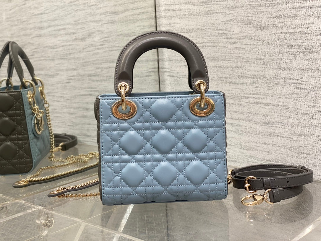 Mini Lady Dior Bag M0505 Blue Gray Cannage Lambskin - Default Title - View 3