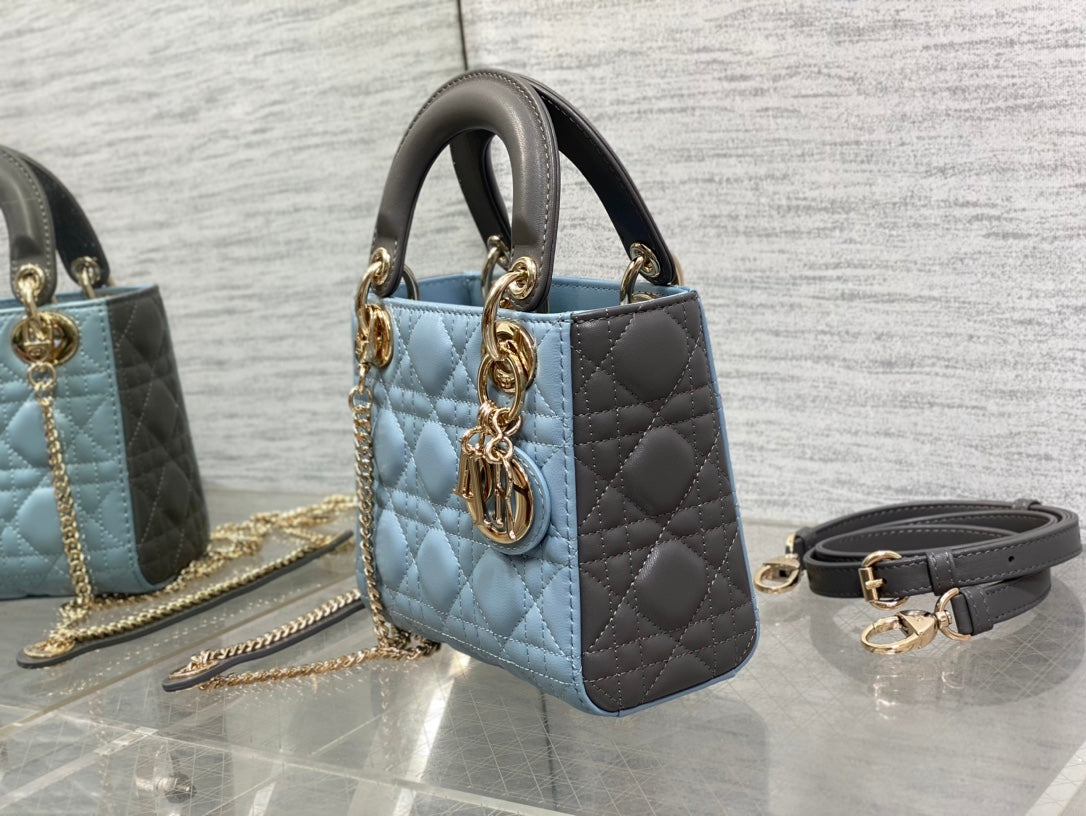 Mini Lady Dior Bag M0505 Blue Gray Cannage Lambskin - Default Title - View 4