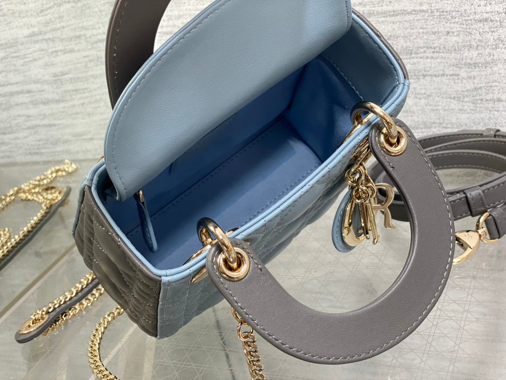 Mini Lady Dior Bag M0505 Blue Gray Cannage Lambskin - Default Title - View 6