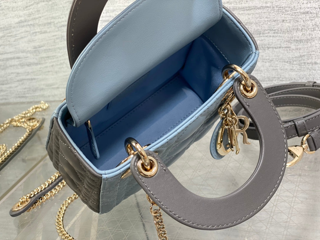 Mini Lady Dior Bag M0505 Blue Gray Cannage Lambskin - Default Title - View 6