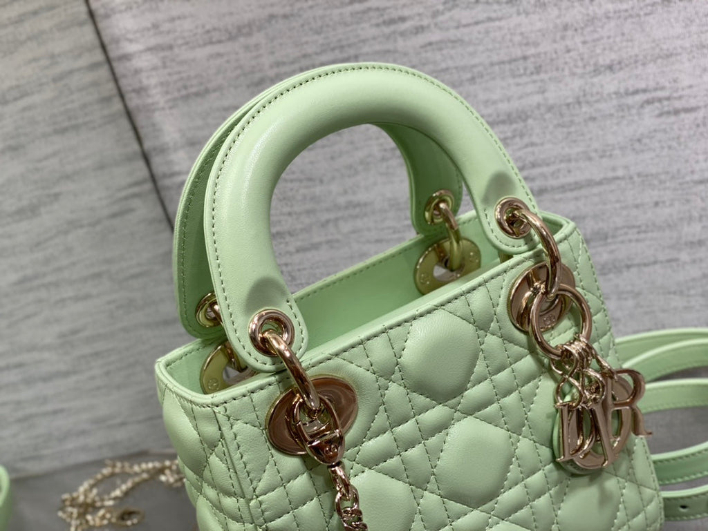 Mini Lady Dior Bag M0505 Light Green Cannage Lambskin - Default Title - View 3
