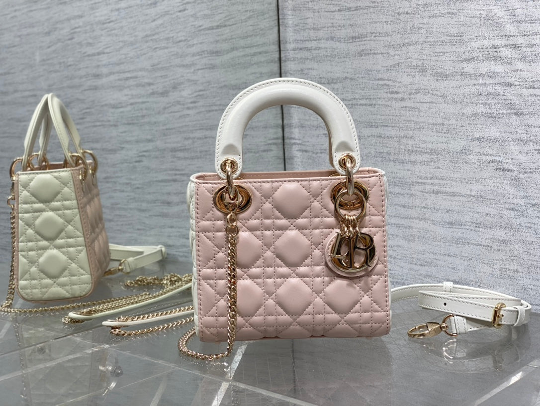 Mini Lady Dior Bag M0505 Pink White Cannage Lambskin - Default Title - View 2