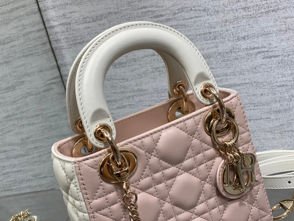 Mini Lady Dior Bag M0505 Pink White Cannage Lambskin - Default Title - View 9
