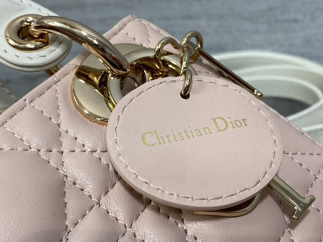 Mini Lady Dior Bag M0505 Pink White Cannage Lambskin - Default Title - View 7
