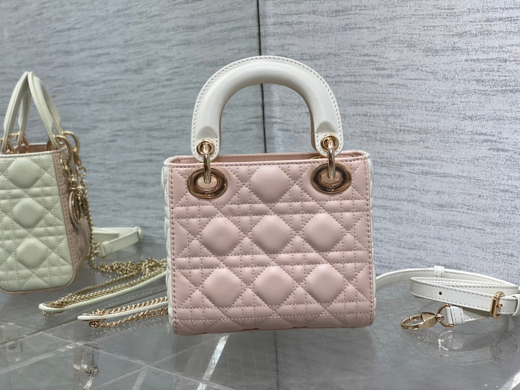Mini Lady Dior Bag M0505 Pink White Cannage Lambskin - Default Title - View 3