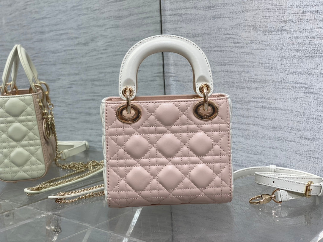 Mini Lady Dior Bag M0505 Pink White Cannage Lambskin - Default Title - View 3