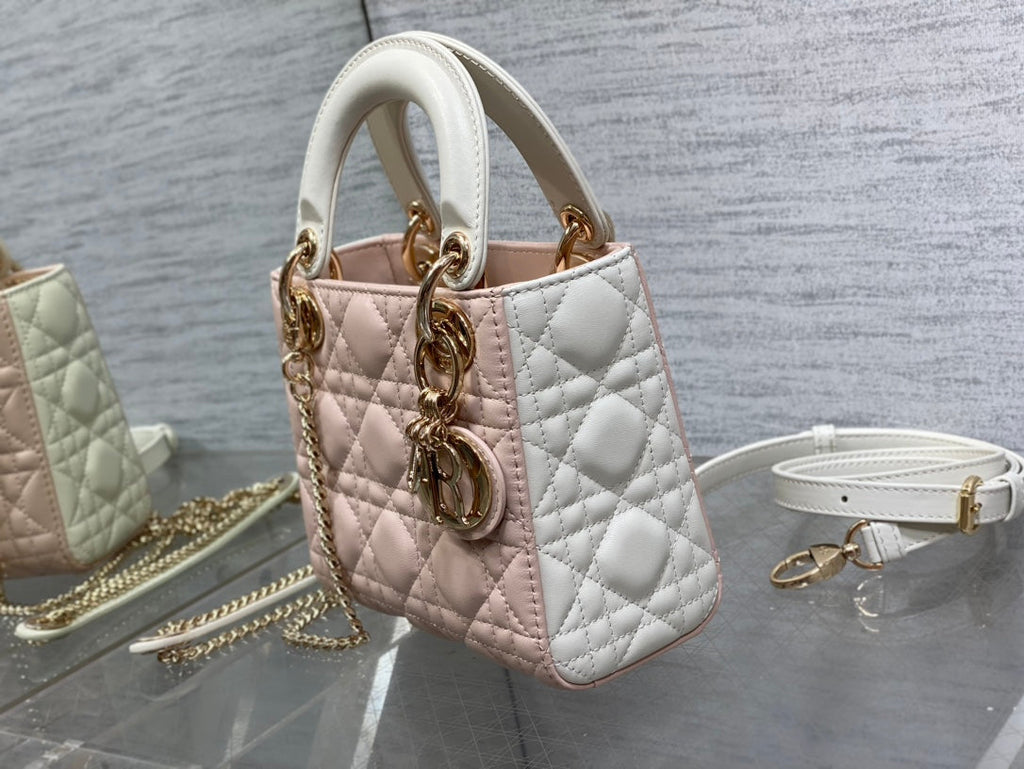 Mini Lady Dior Bag M0505 Pink White Cannage Lambskin - Default Title - View 4