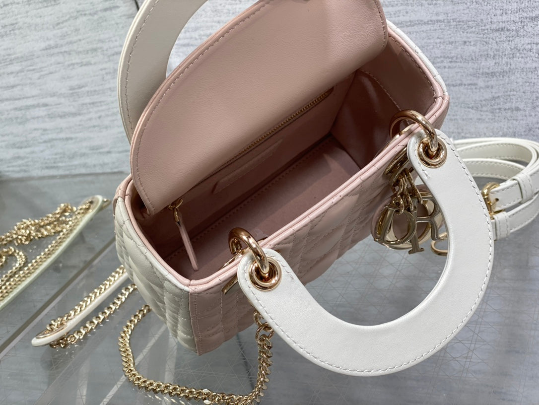 Mini Lady Dior Bag M0505 Pink White Cannage Lambskin - Default Title - View 6