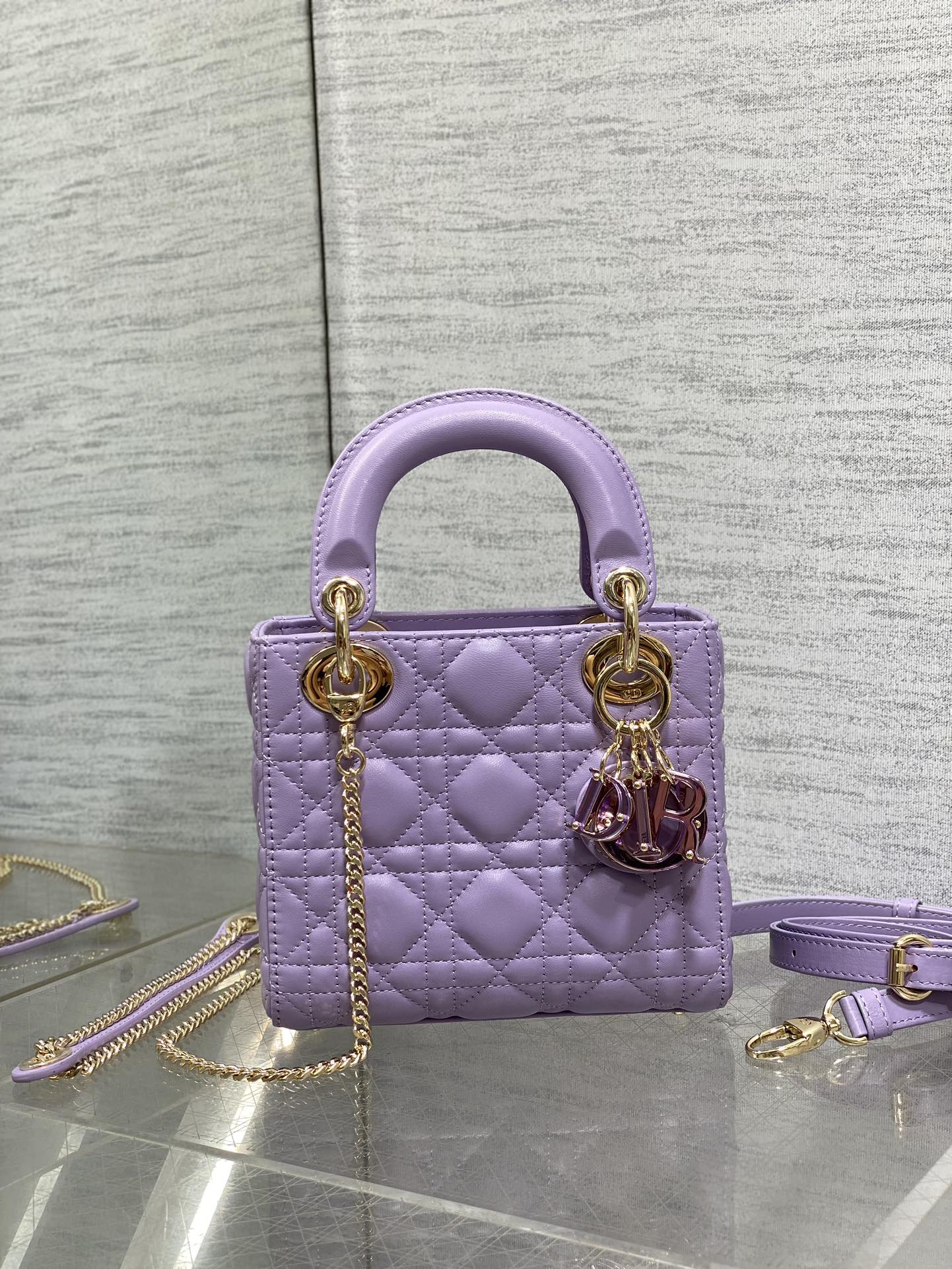Mini Lady Dior Bag M0505 Purple Cannage Lambskin - Default Title - View 2