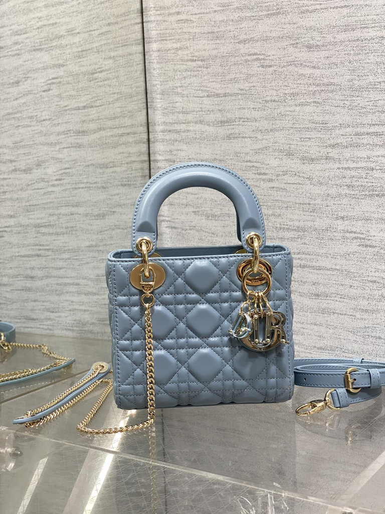 Mini Lady Dior Bag M0505 Blue Cannage Lambskin - Default Title - View 2