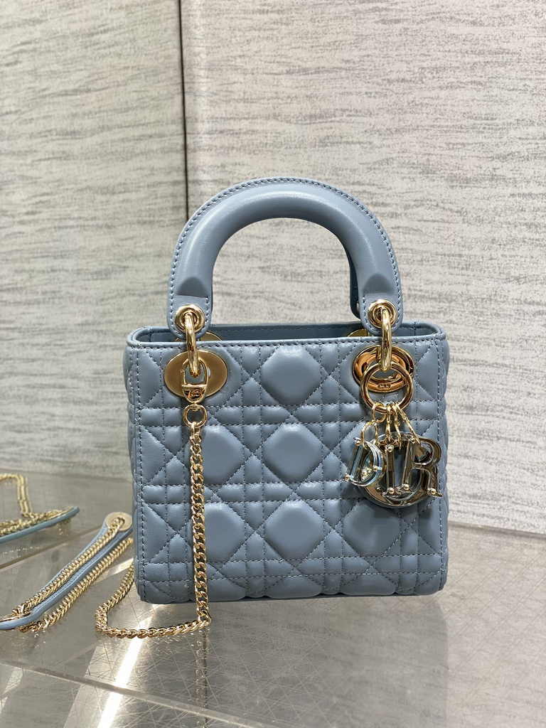 Mini Lady Dior Bag M0505 Blue Cannage Lambskin - Default Title - View 3