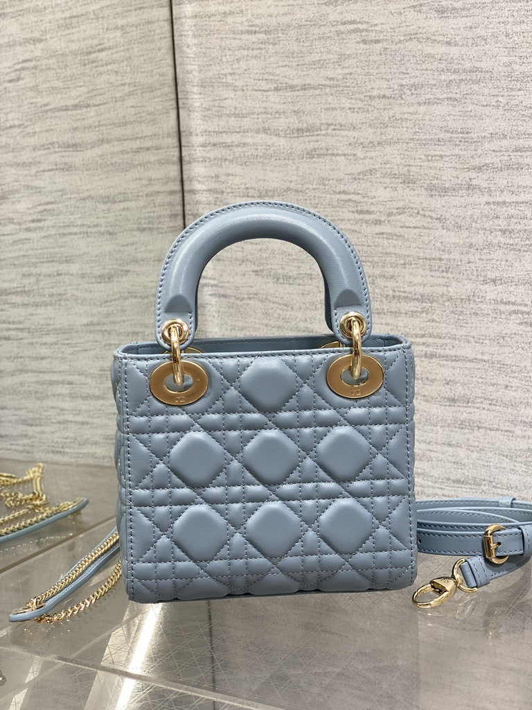 Mini Lady Dior Bag M0505 Blue Cannage Lambskin - Default Title - View 4