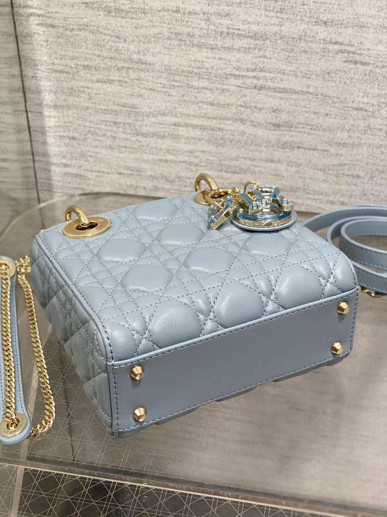 Mini Lady Dior Bag M0505 Blue Cannage Lambskin - Default Title - View 6