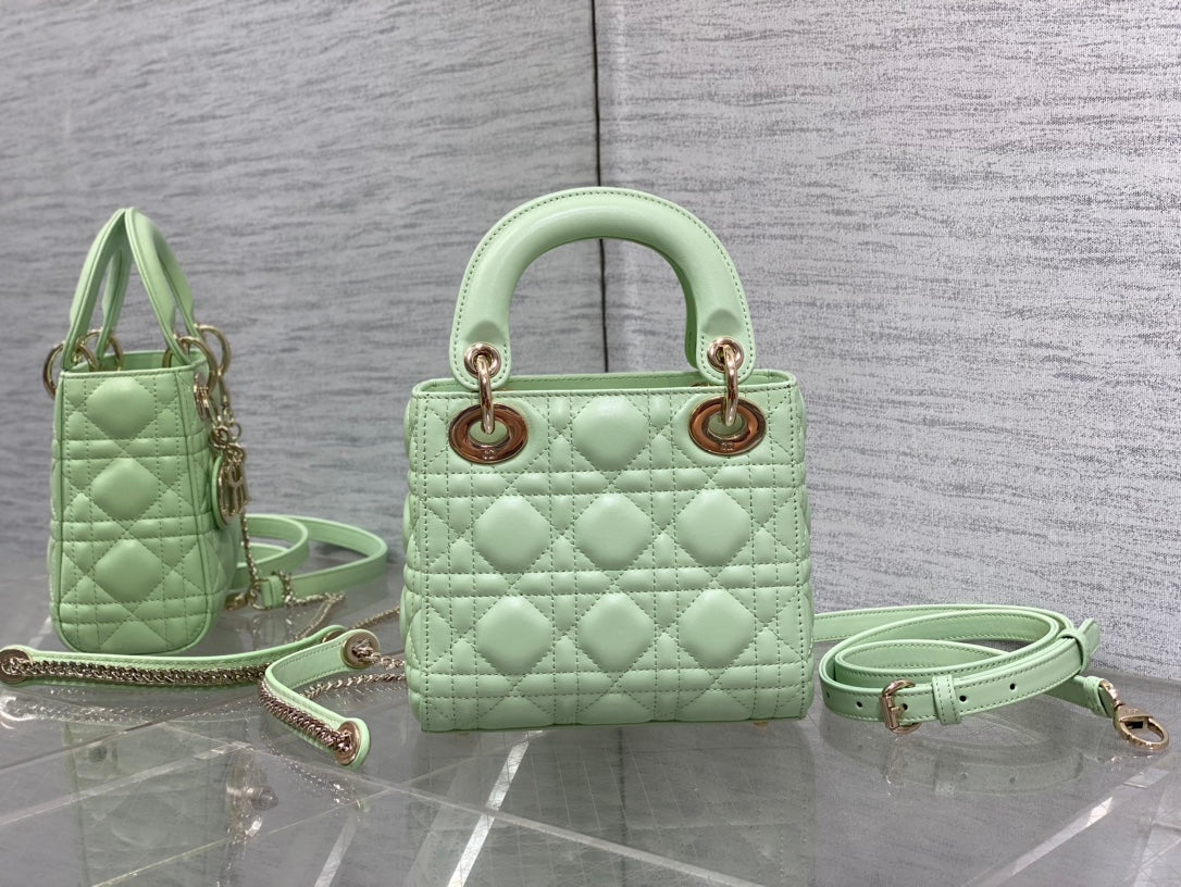 Mini Lady Dior Bag M0505 Light Green Cannage Lambskin - Default Title - View 6