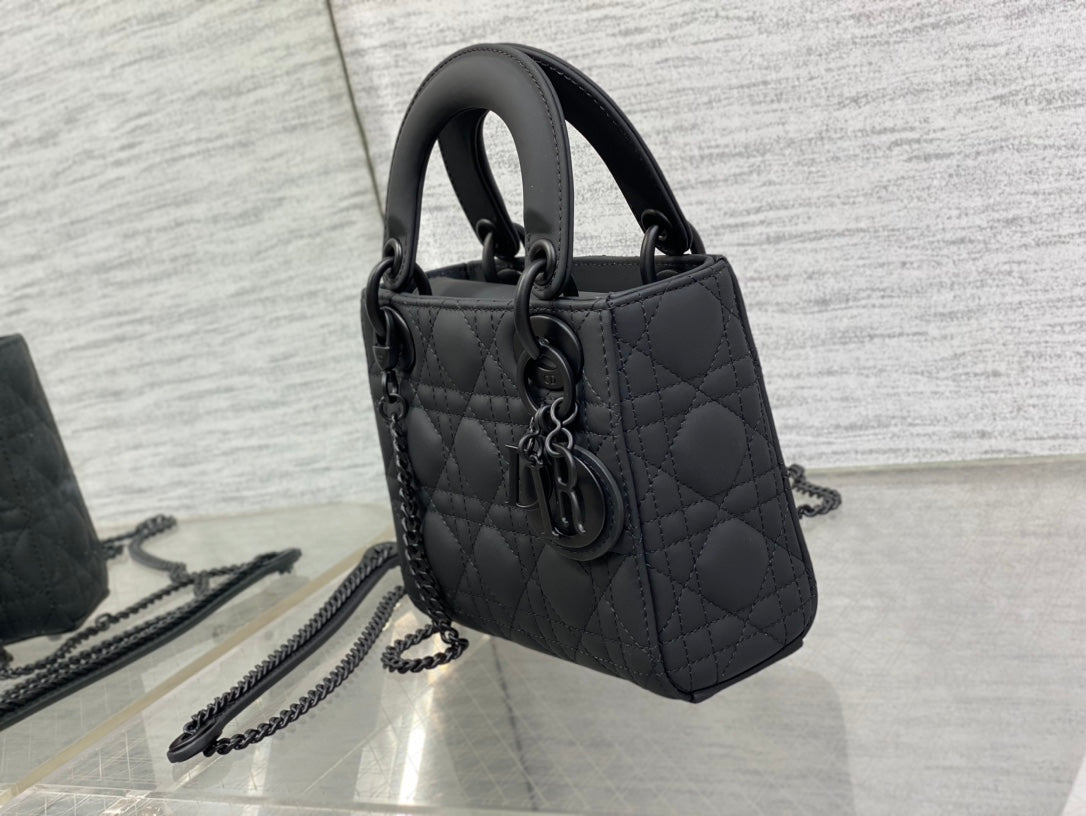 Mini Lady Dior Bag M0505 Black Ultramatte Cannage Calfskin - Default Title - View 7