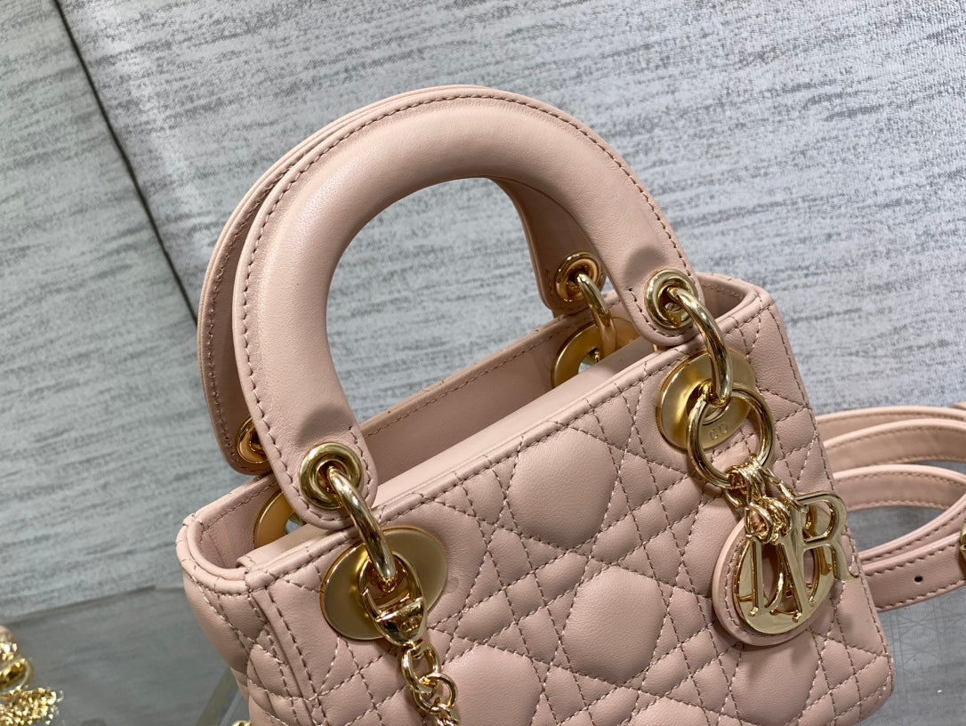 Mini Lady Dior Bag M0505 Powder Pink Cannage Lambskin - Default Title - View 7