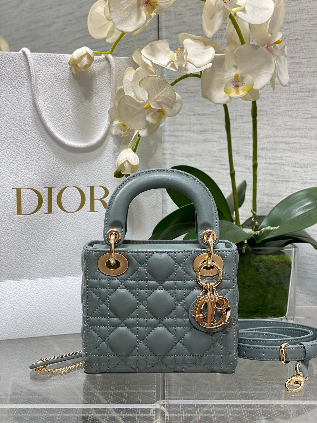 Mini Lady Dior Bag M0505 Green Cannage Lambskin - Default Title - View 1