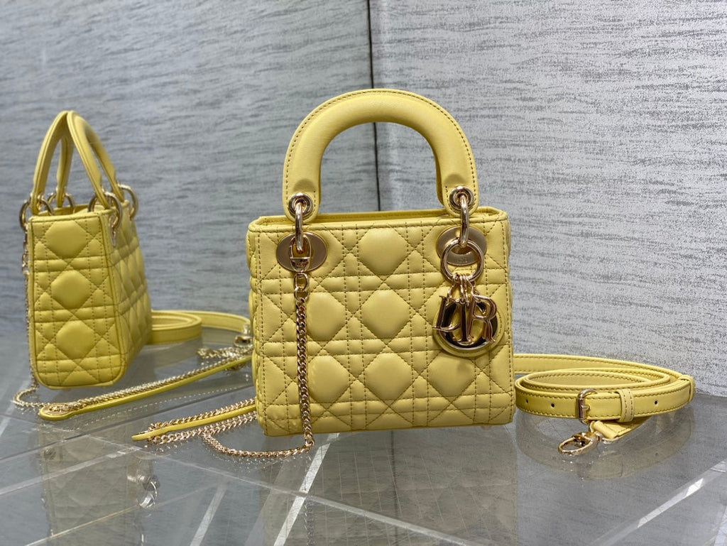 Mini Lady Dior Bag M0505 Yellow Cannage Lambskin - Default Title - View 2