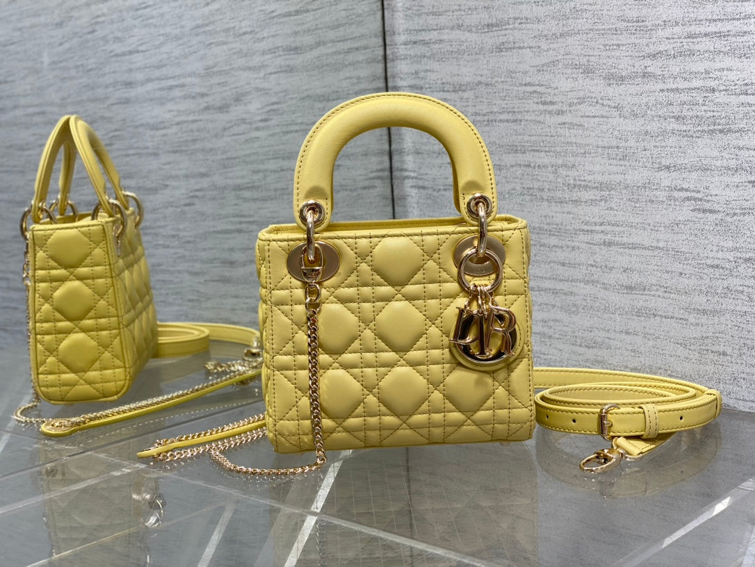Mini Lady Dior Bag M0505 Yellow Cannage Lambskin - Default Title - View 2