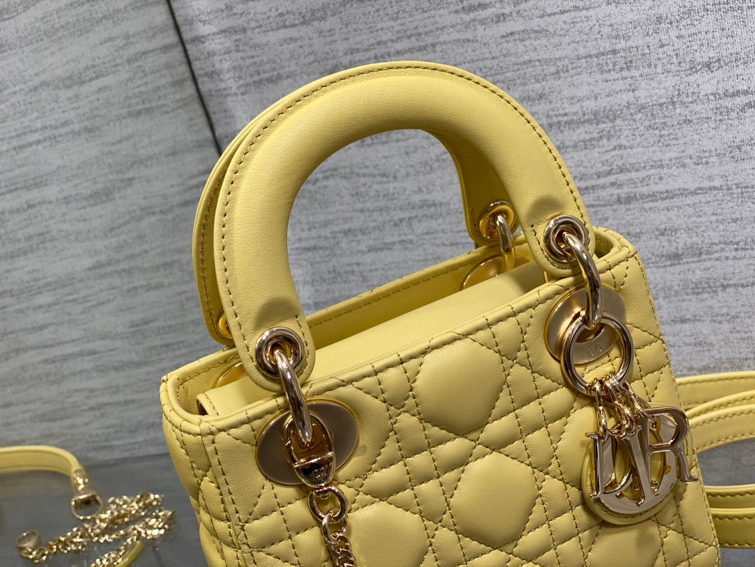 Mini Lady Dior Bag M0505 Yellow Cannage Lambskin - Default Title - View 3