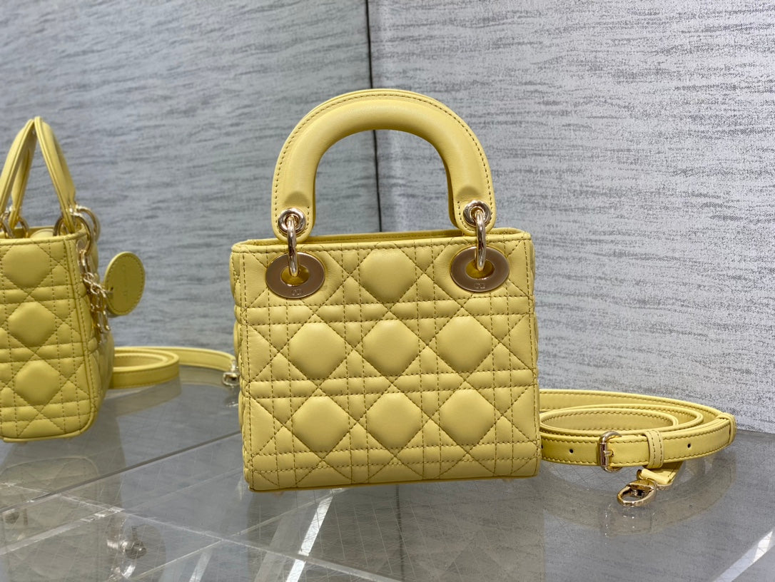 Mini Lady Dior Bag M0505 Yellow Cannage Lambskin - Default Title - View 5