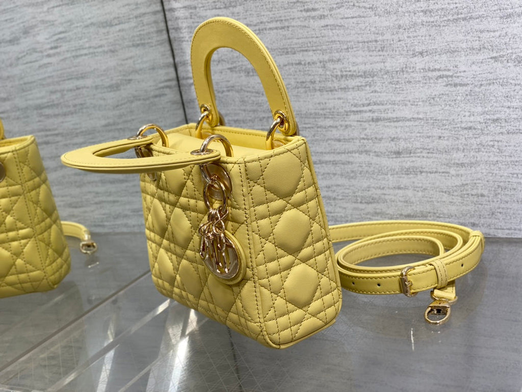 Mini Lady Dior Bag M0505 Yellow Cannage Lambskin - Default Title - View 6