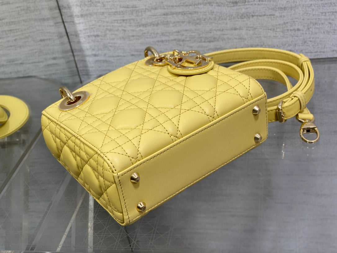Mini Lady Dior Bag M0505 Yellow Cannage Lambskin - Default Title - View 7