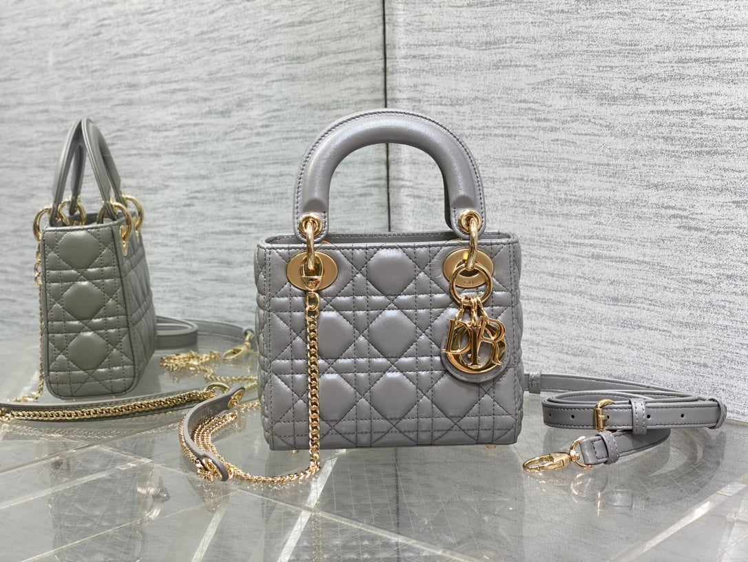 Mini Lady Dior Bag M0505 Gray Cannage Lambskin - Default Title - View 2