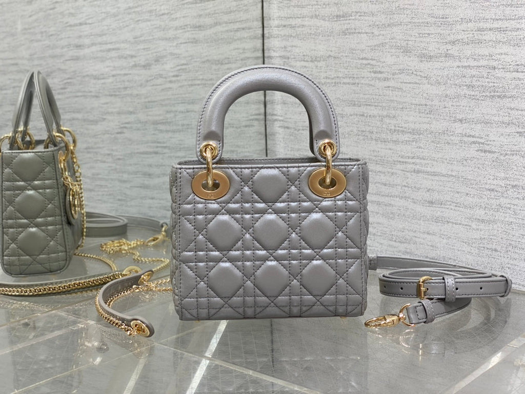 Mini Lady Dior Bag M0505 Gray Cannage Lambskin - Default Title - View 5