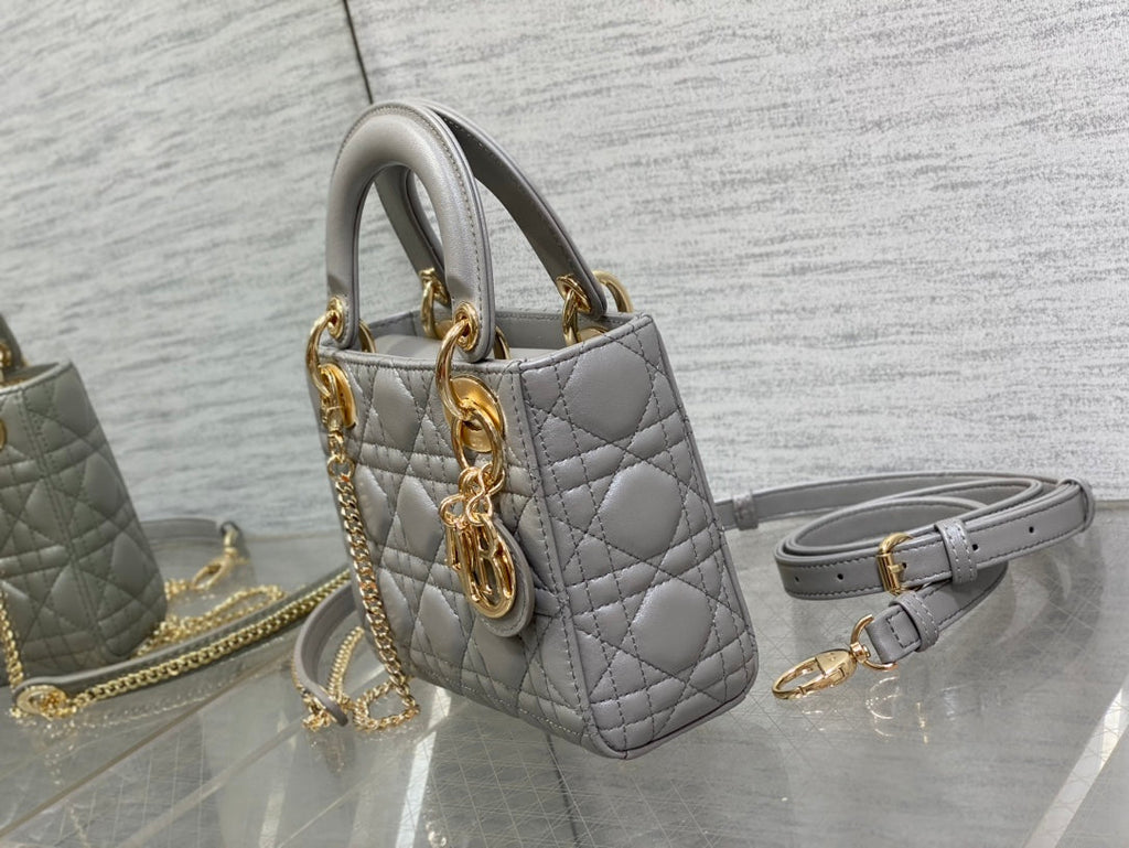 Mini Lady Dior Bag M0505 Gray Cannage Lambskin - Default Title - View 6
